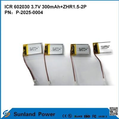 602030 3.7V 300mAh + ZHR1.5-2P แบตเตอรี่จากการออกแบบที่บางมาก ความสอดคล้องแบบยืดหยุ่นสําหรับอุปกรณ์สมาร์ทขนาดเล็กหลายประเภท Bluetooth หูฟังอุปกรณ์ที่ใส่และอุปกรณ์การแพทย์ที่พกพา