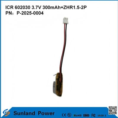 602030 3.7V 300mAh + ZHR1.5-2P แบตเตอรี่จากการออกแบบที่บางมาก ความสอดคล้องแบบยืดหยุ่นสําหรับอุปกรณ์สมาร์ทขนาดเล็กหลายประเภท Bluetooth หูฟังอุปกรณ์ที่ใส่และอุปกรณ์การแพทย์ที่พกพา