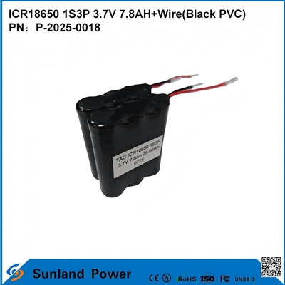 แบตเตอรี่ ICR18650 1S3P 3.7V 7.8AH+WIRE(PVC สีดำ)