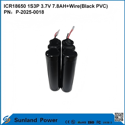 แบตเตอรี่ ICR18650 1S3P 3.7V 7.8AH+WIRE(PVC สีดำ)