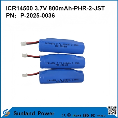 แบตเตอรี่สาย ICR14500 3.7V 800mAh-PHR-2-JST-10mm