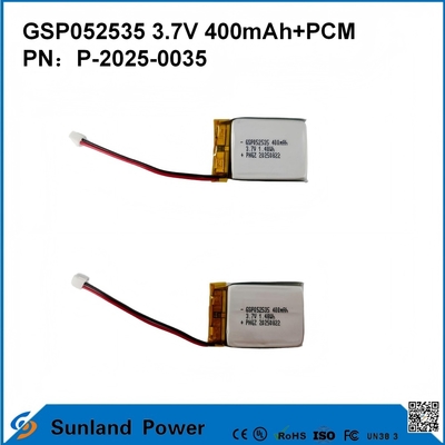 GSP052535 แบตเตอรี่ 3.7V 400mAh+PCM ใช้ในวิทยุสื่อสารขนาดเล็ก, เครื่องบันทึกเสียง, เครื่องติดตาม GPS ขนาดเล็ก, ปากกาสไตลัสอัจฉริยะ และอุปกรณ์ที่คล้ายกัน