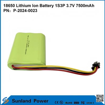แบตเตอรี่ลิเธียมไอออน 18650 1S3P 3.7V 7500mAh ชุดแบตเตอรี่ Li-Ion