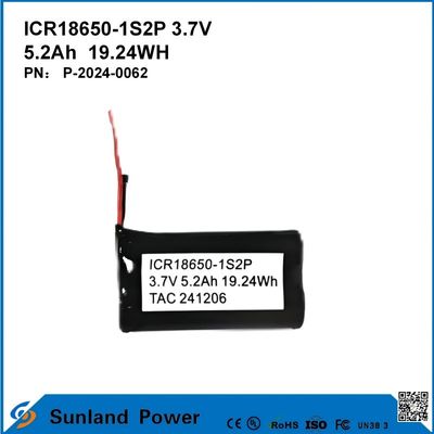 ICR18650-1S2P 3.7V 5.2AH 19.24WH แบตเตอรี่ชาร์จใหม่