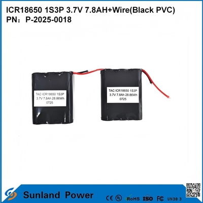 แบตเตอรี่ ICR18650 1S3P 3.7V 7.8AH+WIRE(PVC สีดำ)