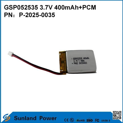 GSP052535 แบตเตอรี่ 3.7V 400mAh+PCM ใช้ในวิทยุสื่อสารขนาดเล็ก, เครื่องบันทึกเสียง, เครื่องติดตาม GPS ขนาดเล็ก, ปากกาสไตลัสอัจฉริยะ และอุปกรณ์ที่คล้ายกัน
