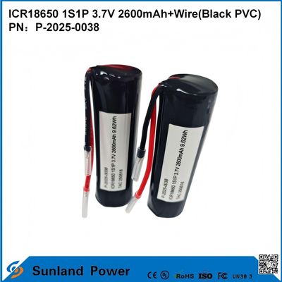 แบตเตอรี่แบบชาร์จได้ ICR18650 1S1P 3.7V 2600MAH + สายเคเบิล (PVC สีดำ)