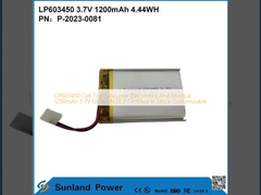เซลล์ GP603450 สำหรับอุปกรณ์อิเล็กทรอนิกส์สำหรับผู้บริโภคและการแพทย์ 1200mAh 3.7V ได้รับการรับรอง UL & UN38.3 มีสินค้าในสต็อก ปรับแต่งได้