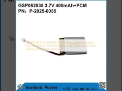 GSP052535 แบตเตอรี่ 3.7V 400mAh+PCM ใช้ในวิทยุสื่อสารขนาดเล็ก, เครื่องบันทึกเสียง, เครื่องติดตาม GPS ขนาดเล็ก, ปากกาสไตลัสอัจฉริยะ และอุปกรณ์ที่คล้ายกัน